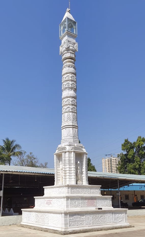 Pattharkari Marble Manasthamb - Ornate Jain Temple Pillar with Bhagwan Carvings
